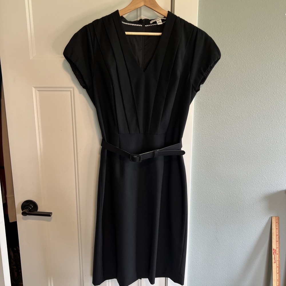 Banana Republic Wool Blend Stretch Cap Sleeve Career Dress Black 8 Classic
